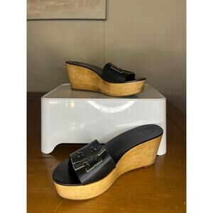 Tory Burch INES 80 mm slide wedge Sandals  Black Size 8